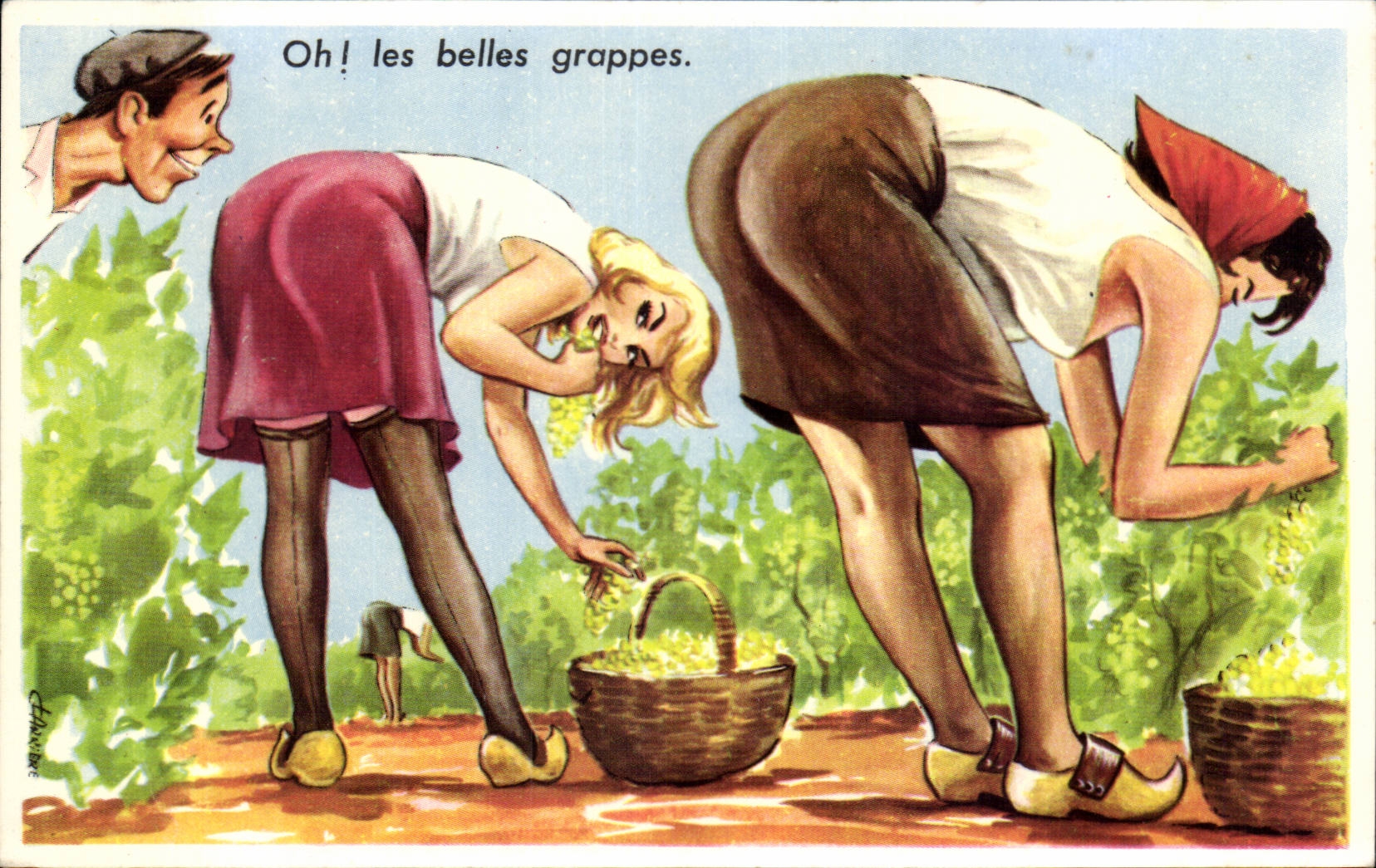 Humour - Illustration - pinup - Pin up - Oh les belle grappes - CPA 