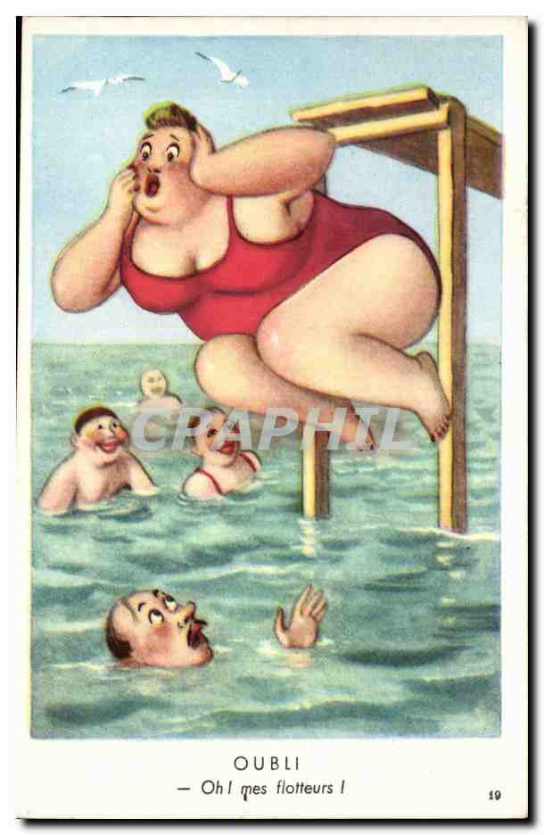 Humour - Illustration - Oh mes flotteurs - bain - swimming - CPA 