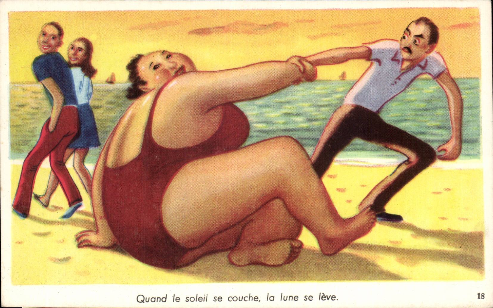 Humour - Illustration - Quand le soleil se couche - CPA 