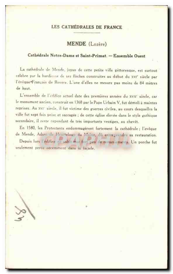 Mende - Cathedrale Notre Dame - CPA  — Rückseite