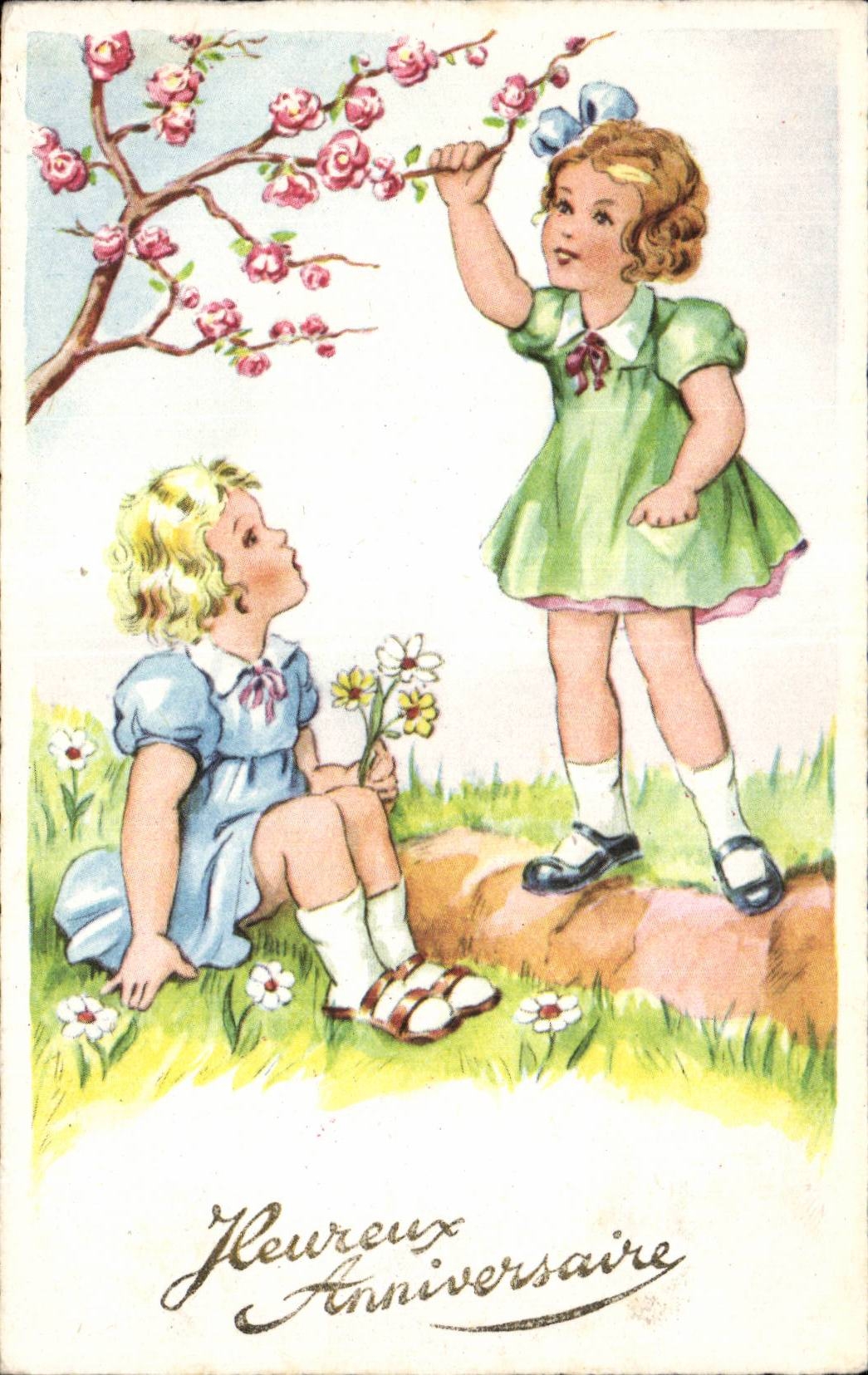 Fantaisie - Enfants - Fille - Illustration - Two little girs - CPA 
