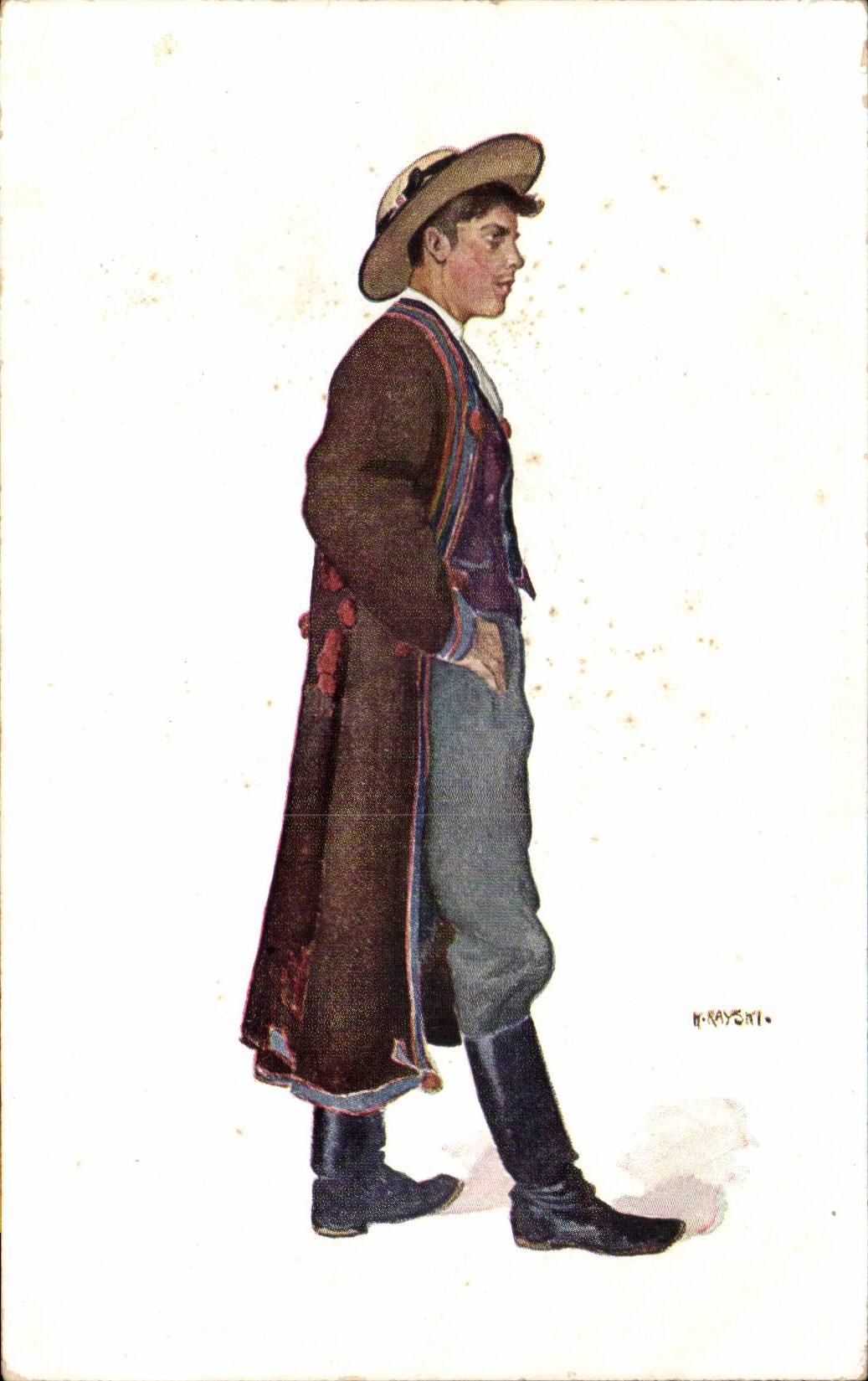 Fantaisie - Homme - Man wearing leather boots - CPA 