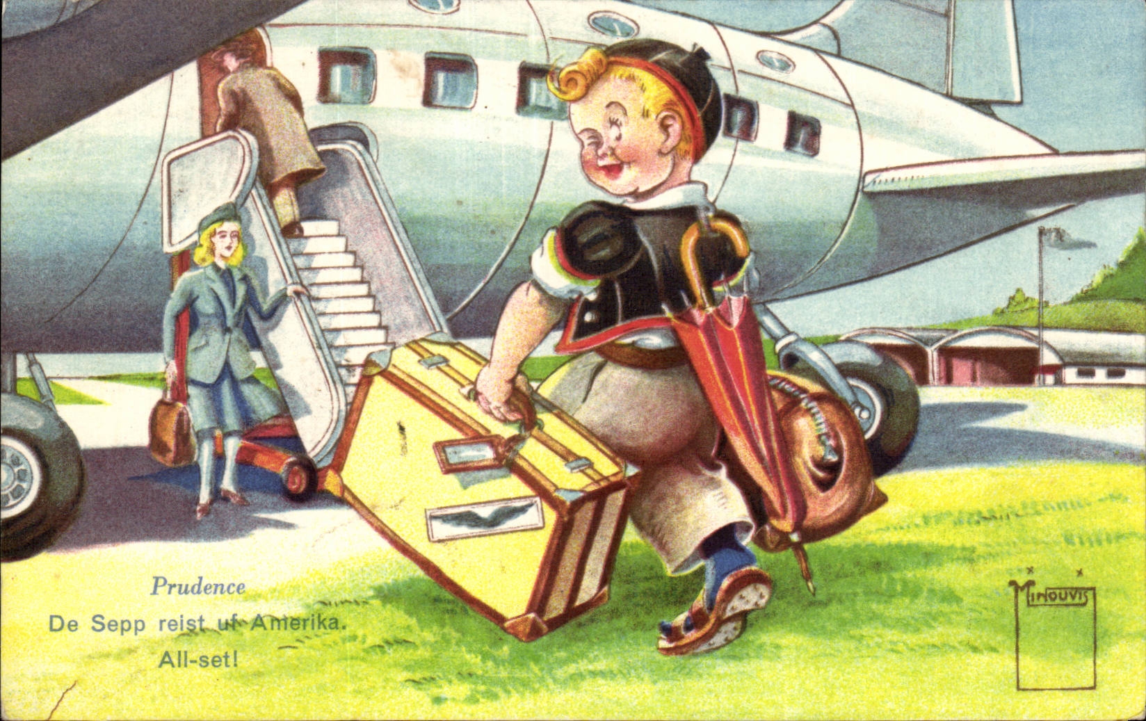Fantaisie - Enfant - avion - airplane - All Set! - CPA 
