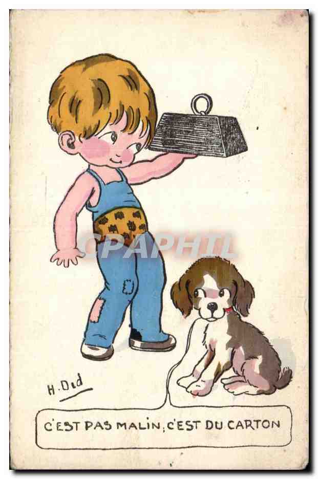 Fantaisie - Enfants - C'est pas malin - chien - dog - CPA 