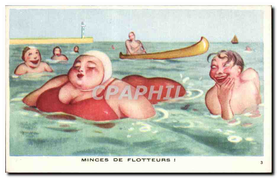 Humour - Illustration - Minces de Flotteurs - plage - bain - beach - CPA 