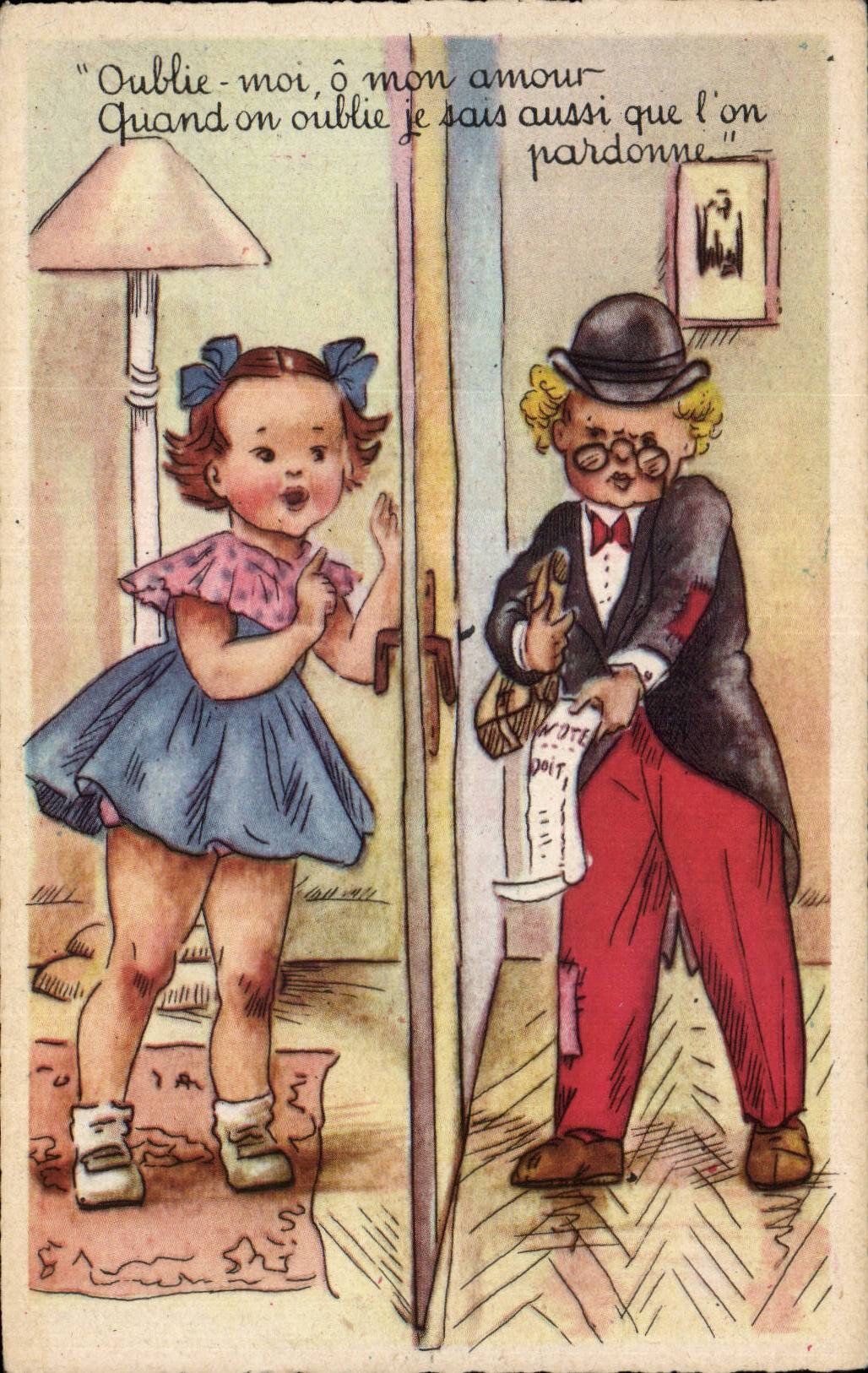 Fantaisie - Enfants - Illustration - Oublie moi mon amour - CPA 