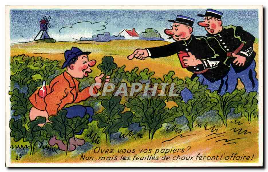 Humour - Illustration - Avez vous vos papiers Gendarme Police policier - CPA 