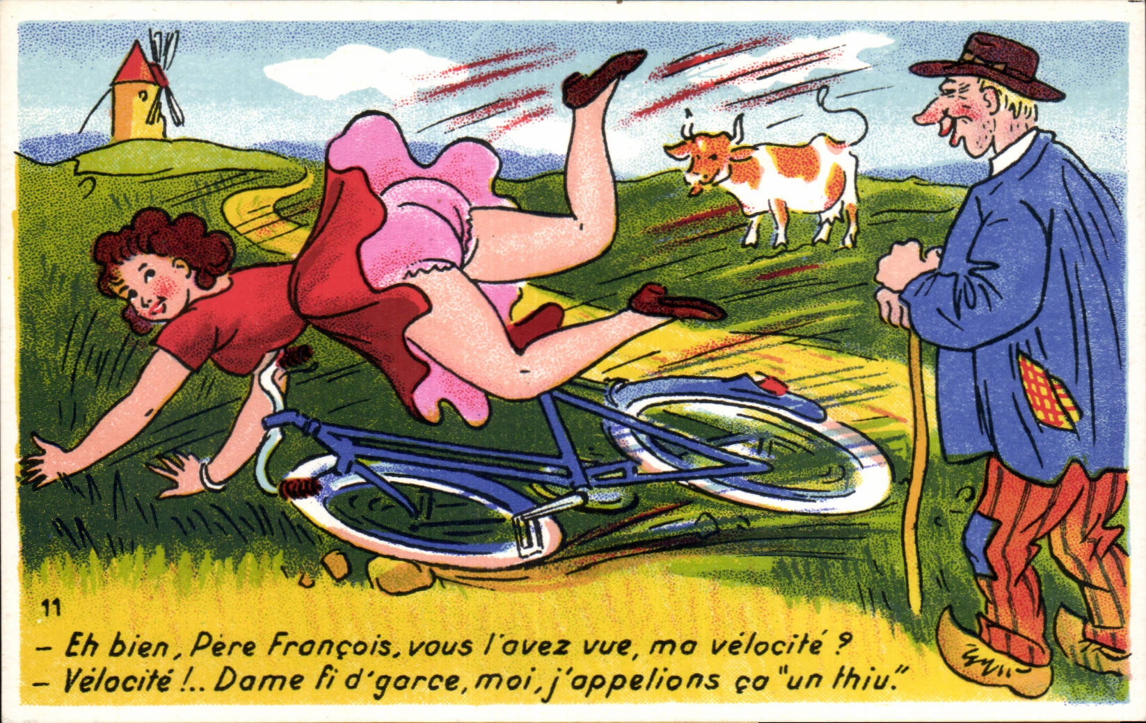 Humour - Illustration - Vous l'avez vue ma velocitie - velo - bicycle - CPA 