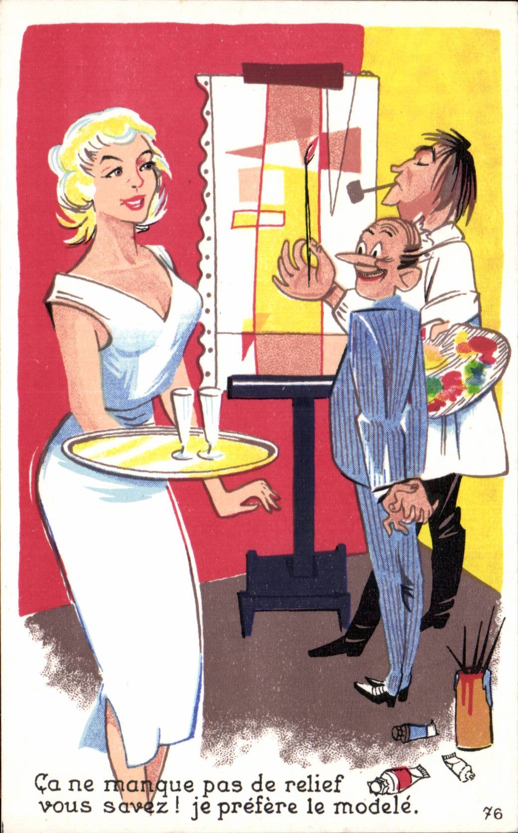 Salle de peinture — caricature d'artiste et modèle — éditeur A.P.E. - N°76