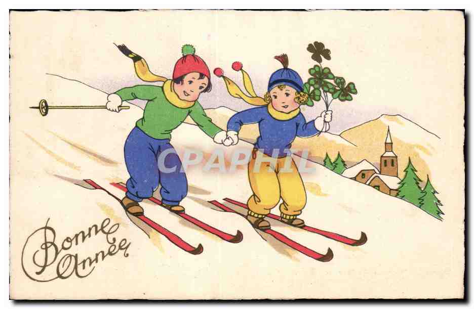 Fantaisie - Enfants - Sports d'Hiver - Ski - Bonne Annee - CPA 