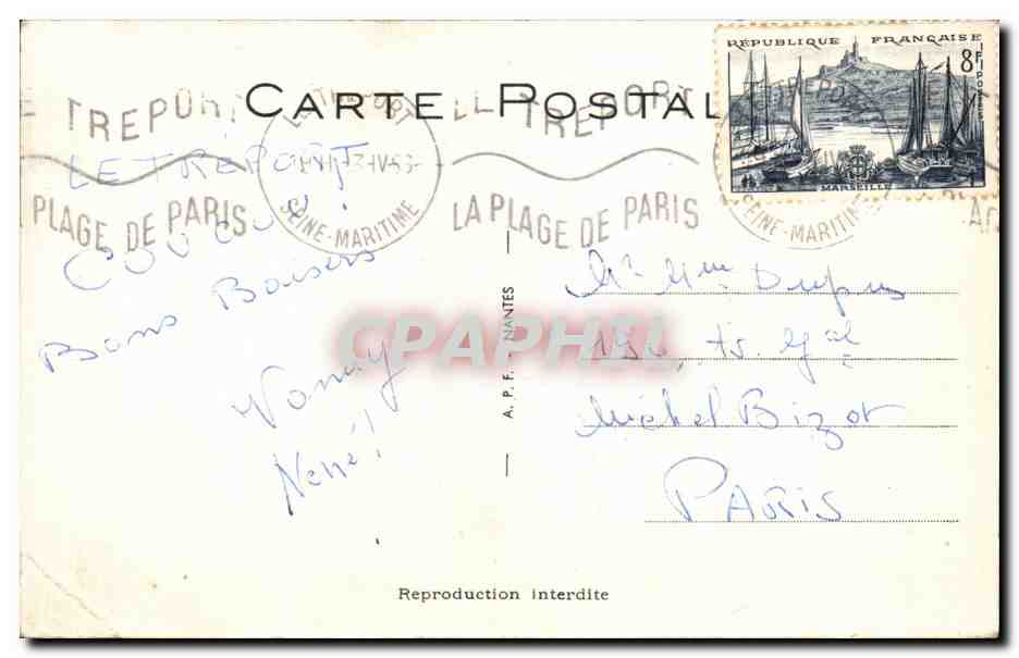 Humour - Illustration - plage - bain - enfin il boit de l'eau - CPA  — Verso