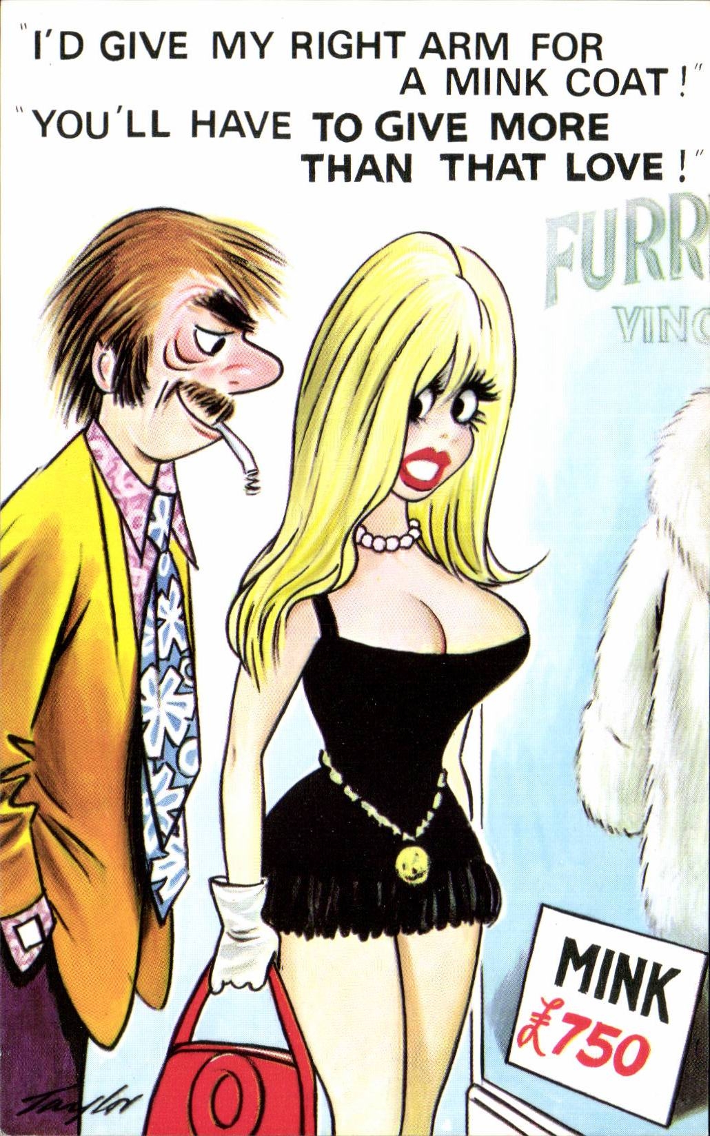 Humour - Illustration - I'd give my right arm for that mink coat - CPA 