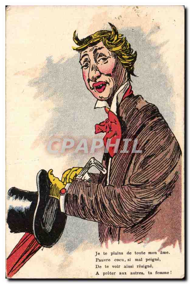 Homme en costume de scène — caricature comique — Éditeur E.K. (verso)