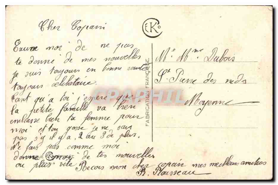 Homme en costume de scène — caricature comique — Éditeur E.K. (verso) — Achterkant