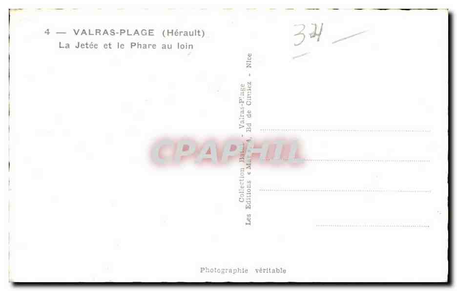 CPA Valras Plage La jetee et le phare au loin Lighthouse — Verso