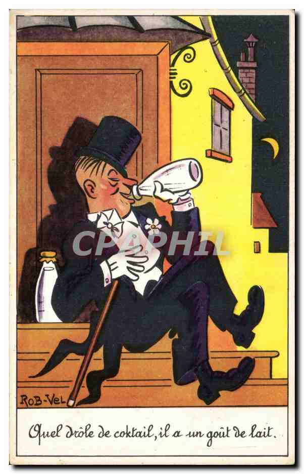 Homme en costume de soirée buvant un cocktail — caricature — Rob-Vel