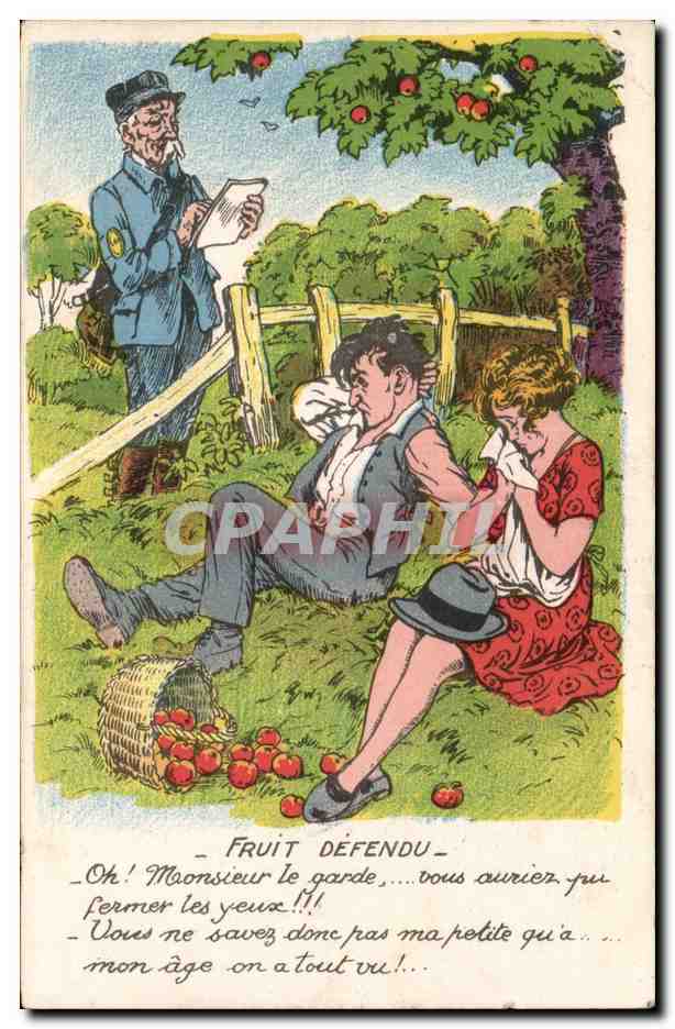CPA Fantaisie Illustrateur Fruit defendu Gendarme