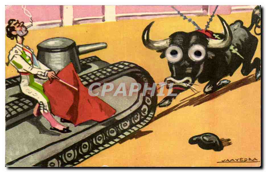 CPSM Fantaisie Humour Taureau Tank