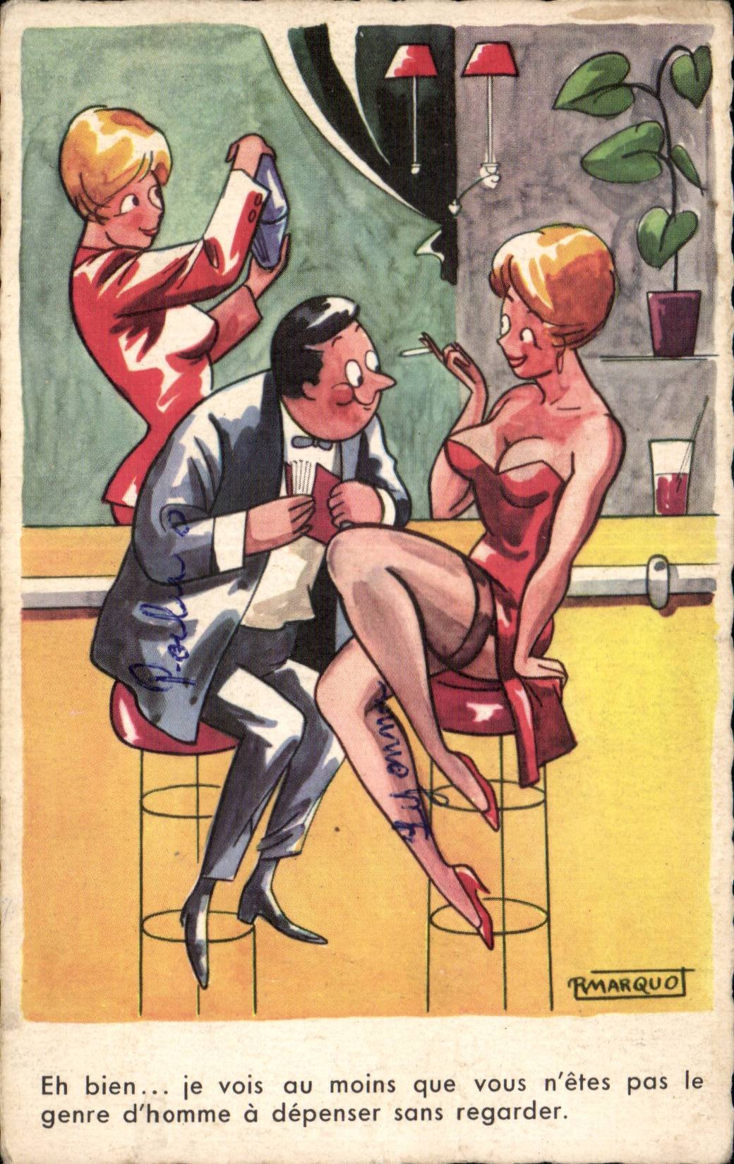 Scène de bar — illustration humoristique — R. MARQUOT