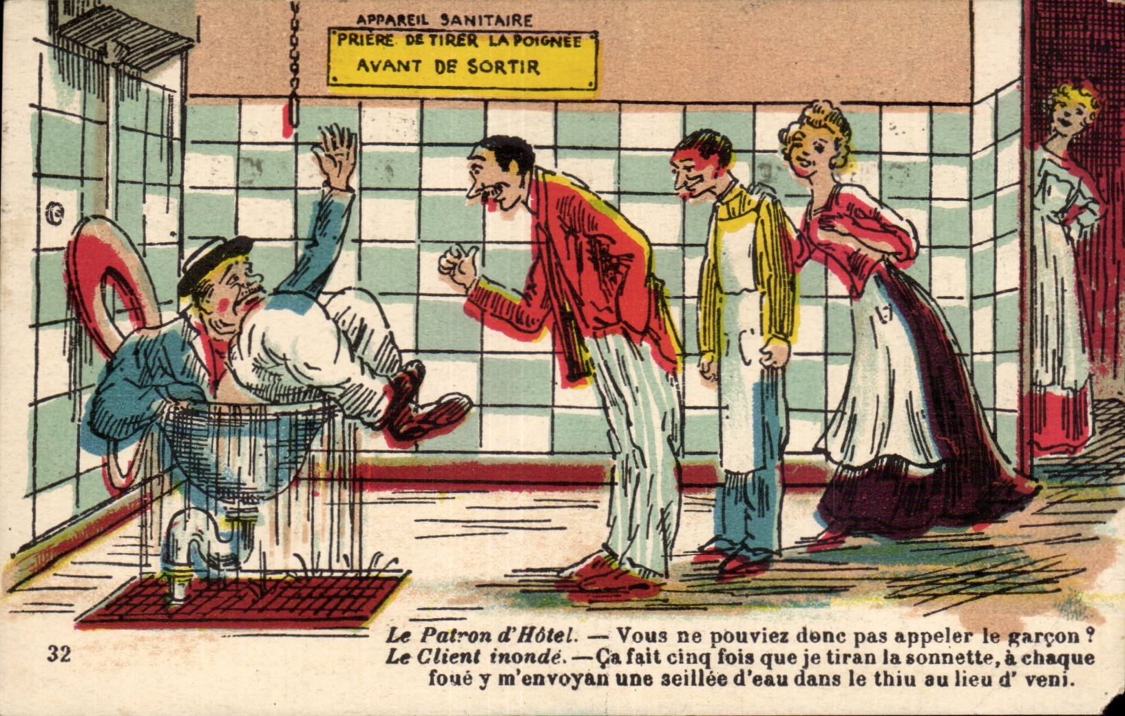 Salle de bains d'hôtel — scène humoristique — G. Artaud, n°32