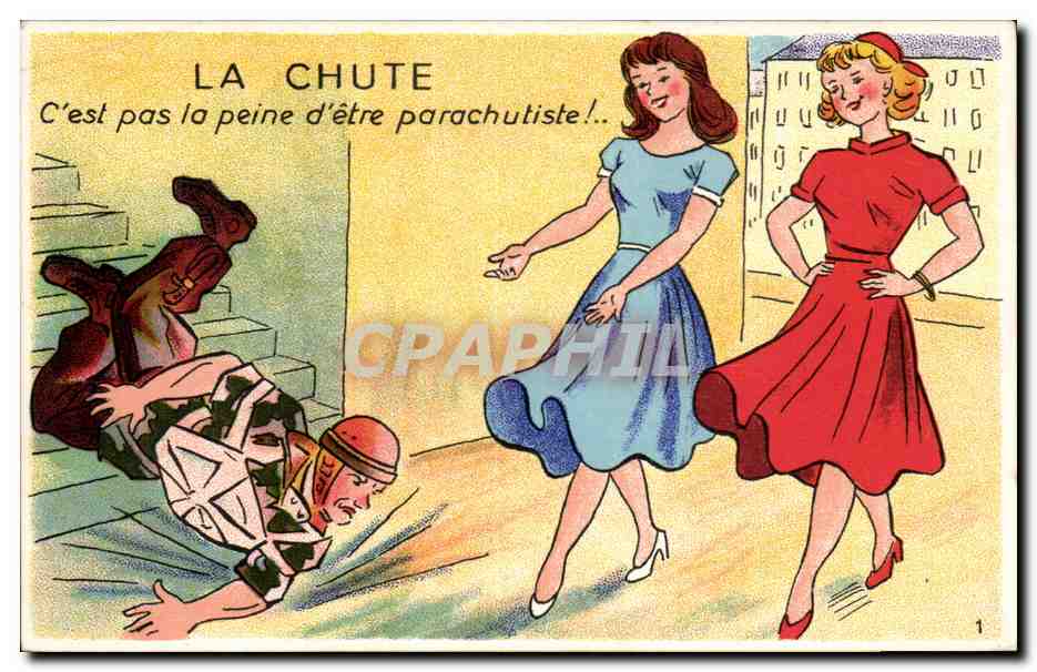 CPA Fantaisie Humour La chute C'est pas la peine d'etre parachutiste !