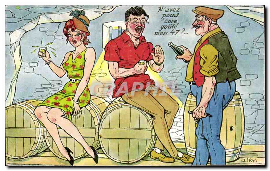 CPA Fantaisie Humour Femme Riky Alcool Vin 