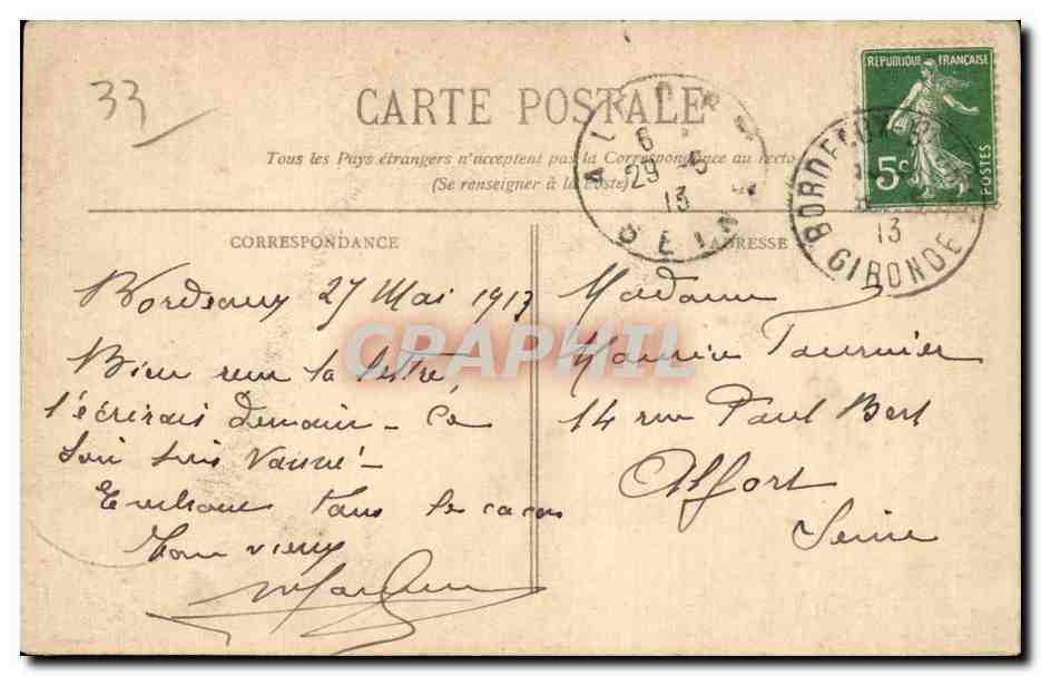 Bordeaux - Place Tourny et Cours du Jardin Public - BR-65 — Verso