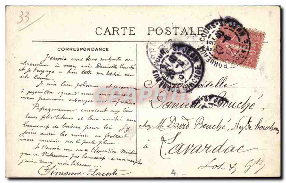 Exposition Internationale de Bordeaux 1907 — Ligue Maritime Française — Vue du Grand Palais — Édition A — Verso