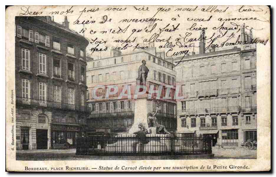 Bordeaux - Place Richelieu - Statue Carnot - CPA 