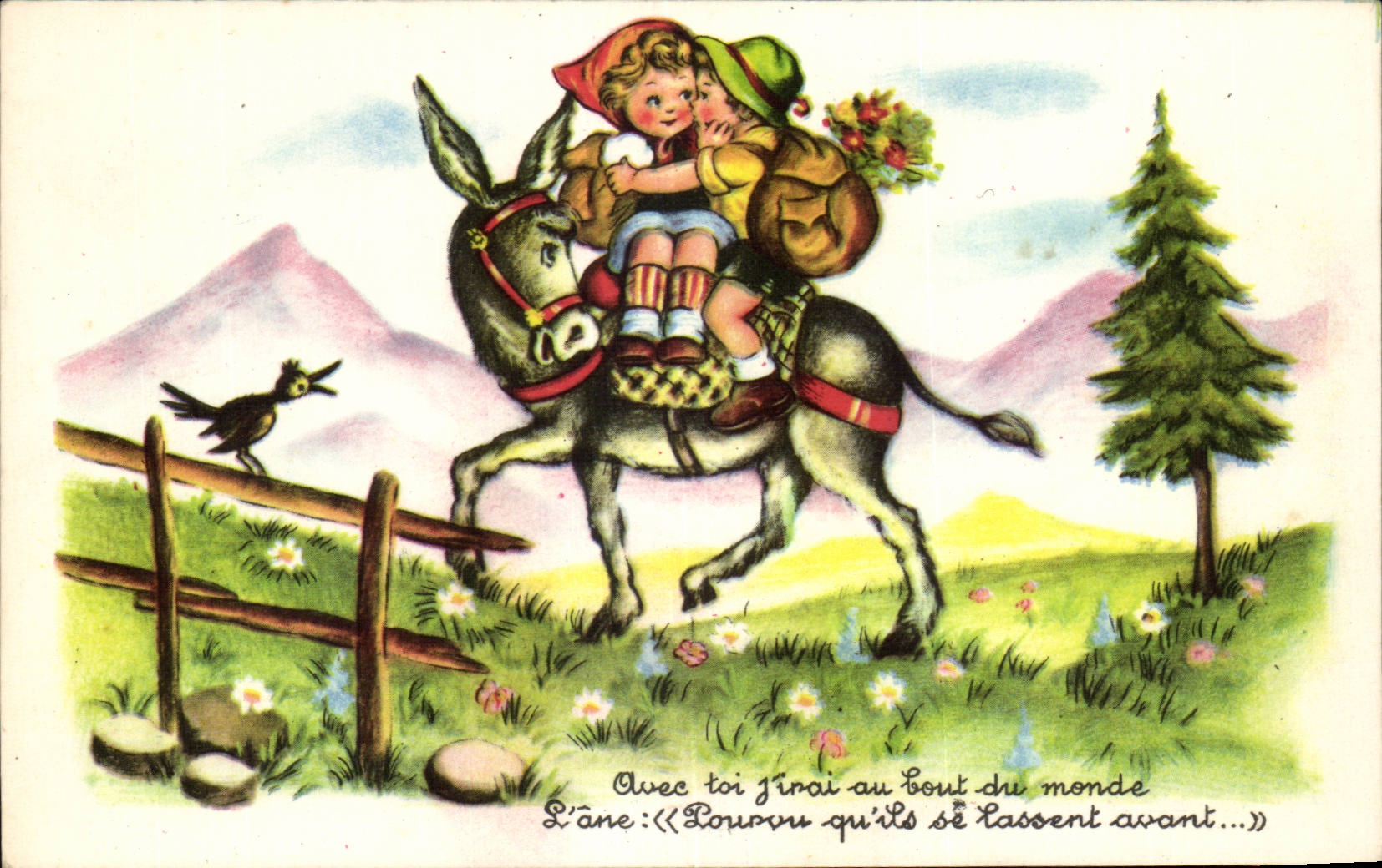 CPA Fantaisie L'ane Enfants Donkey 
