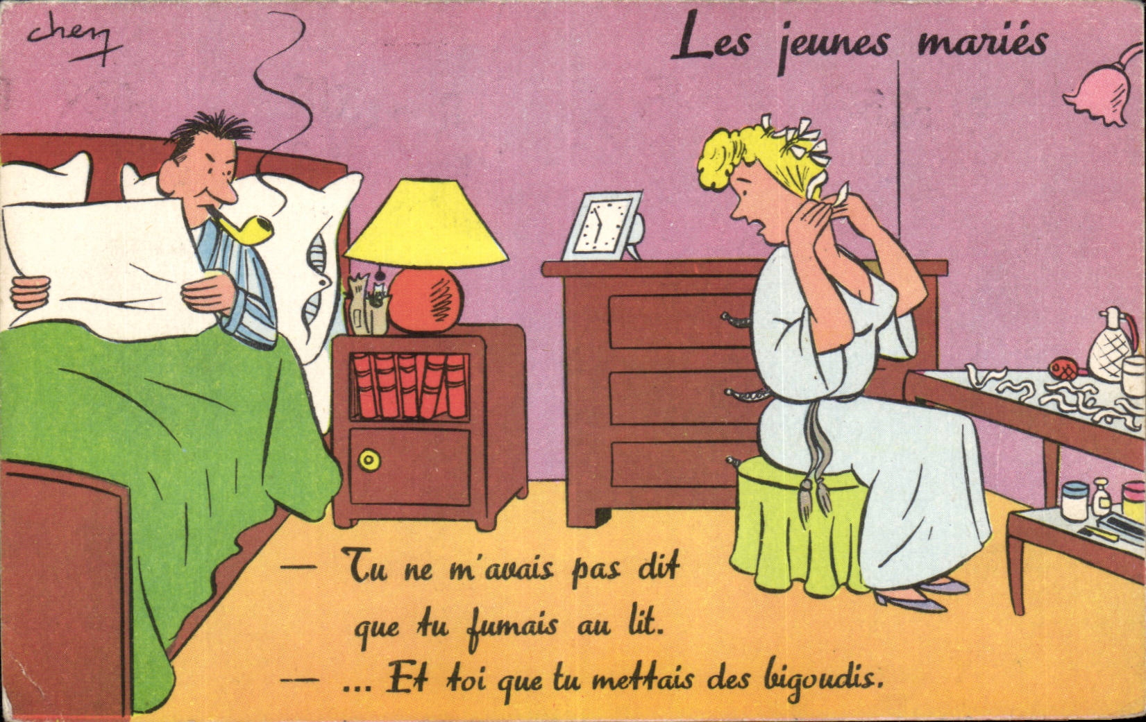 CPA Fantaisie Les jeunes maries Tabac Pipe