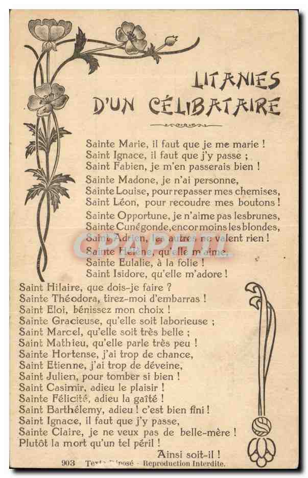CPA Fantaisie Litanies d'un celibataire