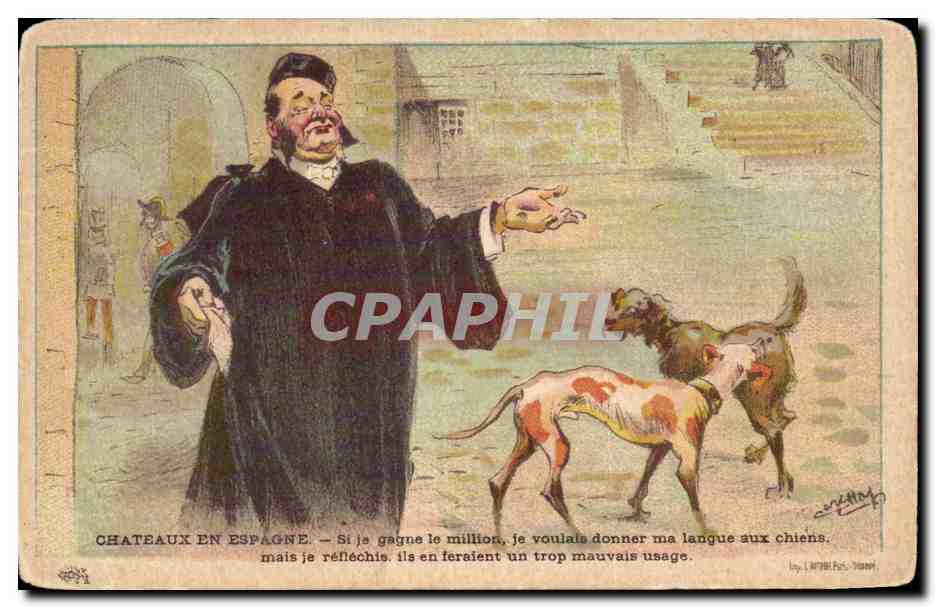 CPA Fantaisie Chateaux en Espagne Chiens