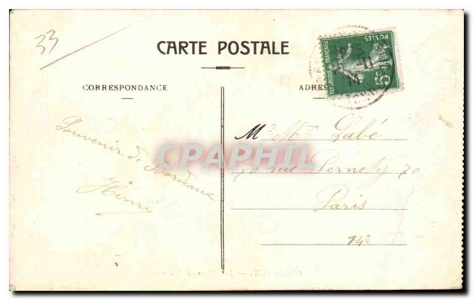 Bordeaux — Les Allées de Tourny — Anonymer Verlag, Nr. 158 — Rückseite
