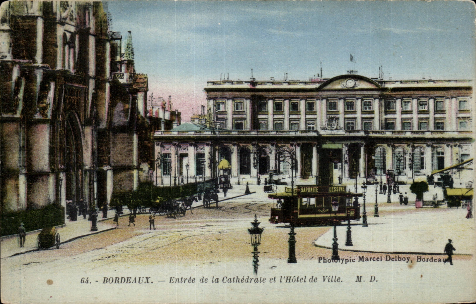 Bordeaux — Entrée de la Cathédrale et l'Hôtel de Ville — Phototypie Marcel Delboy, Bordeaux