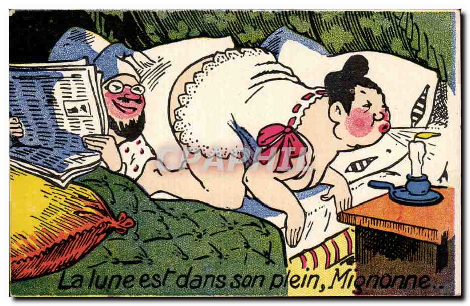 Lune dans son plein, Mignonne — scène de lit avec homme lisant et femme endormie — éditeur GH, Paris