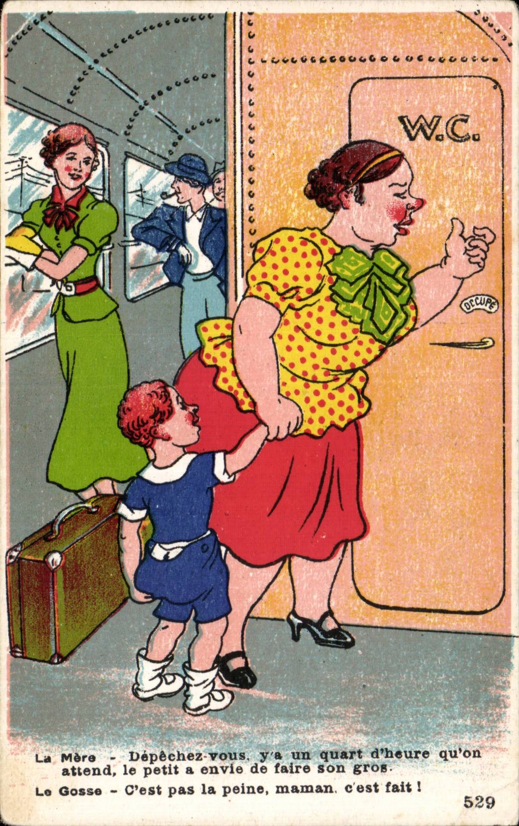 Humour - Illustration - enfant - train - wc - CPA 