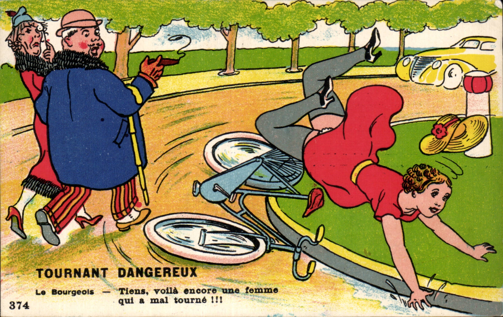 Humour - Illustration - femme - velo - bicycle Cycling - CPA 