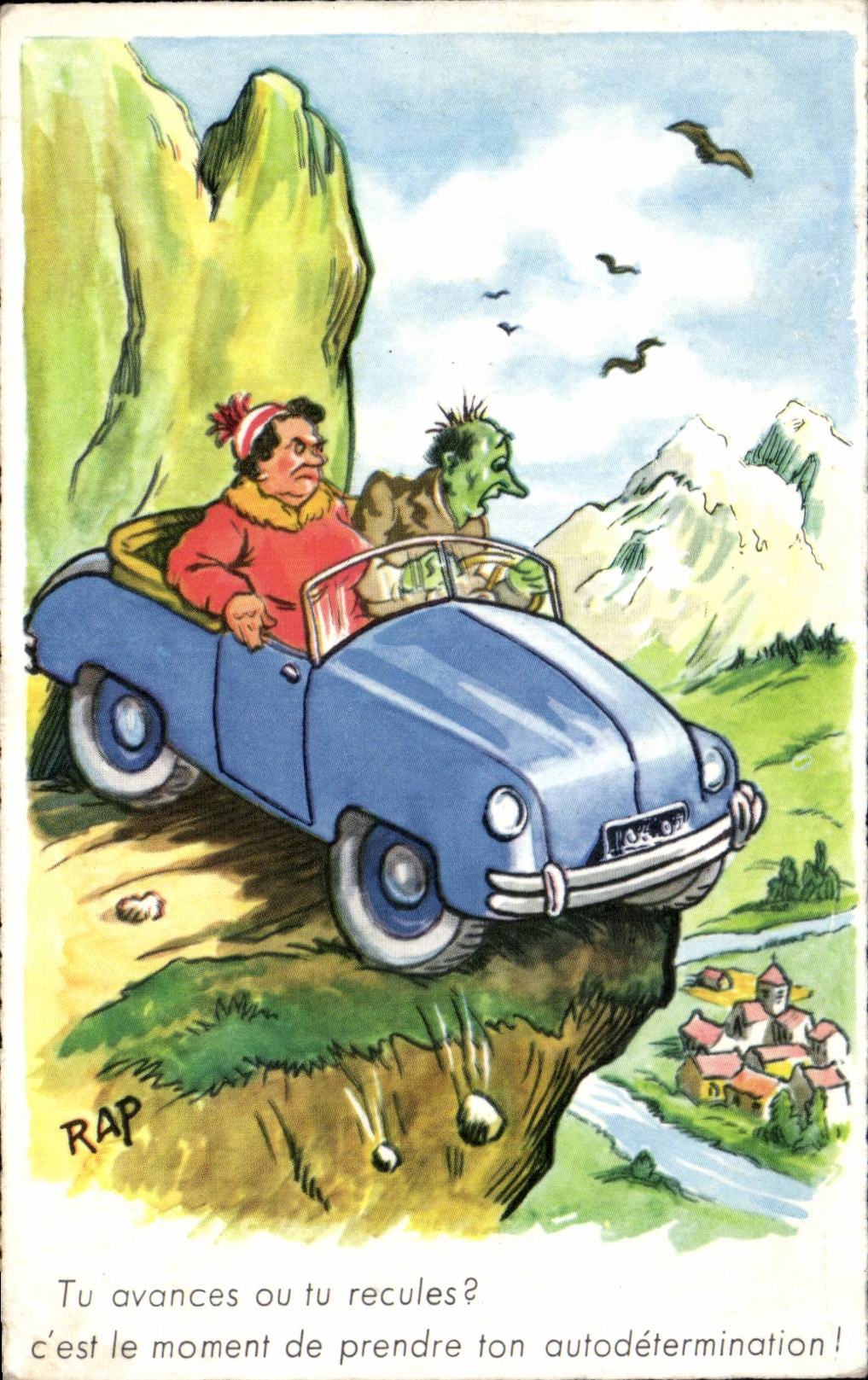 Humour - Illustration - tu avances ou tu recule - automobile - CPA 