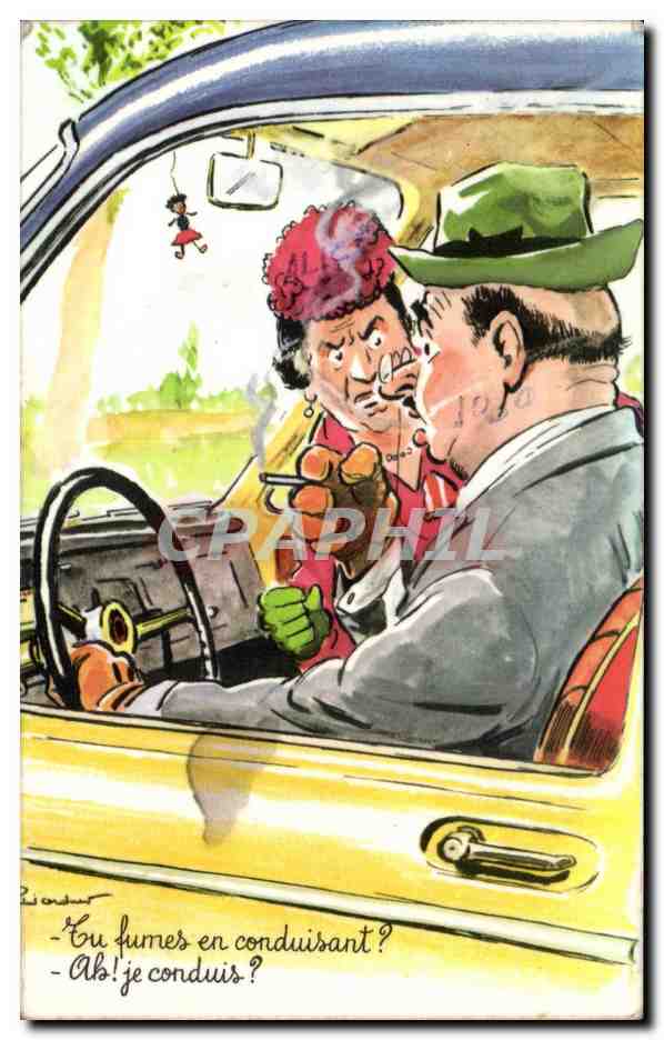 Humour - Illustration - Tu fumes en conduisant - CPA Tabac Tobacco