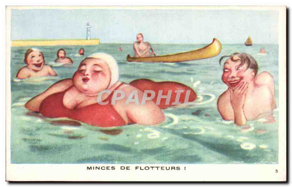 Humour - Illustration - bain - swimming - plage - beach - minces de flotteurs - CPa 