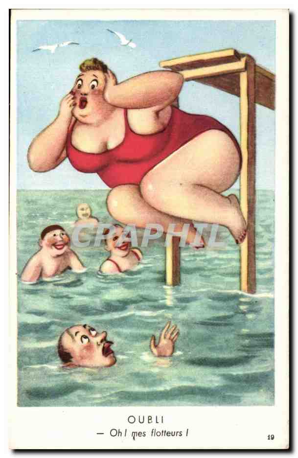 Humour - Illustration - bain - swimming - plage - beach - Oh! Mes Flotteurs - CPA 