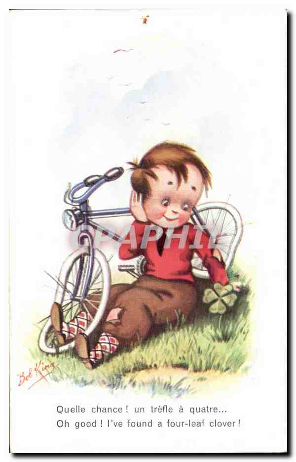 Enfants - Illustration - velo - bicycle - CPA 