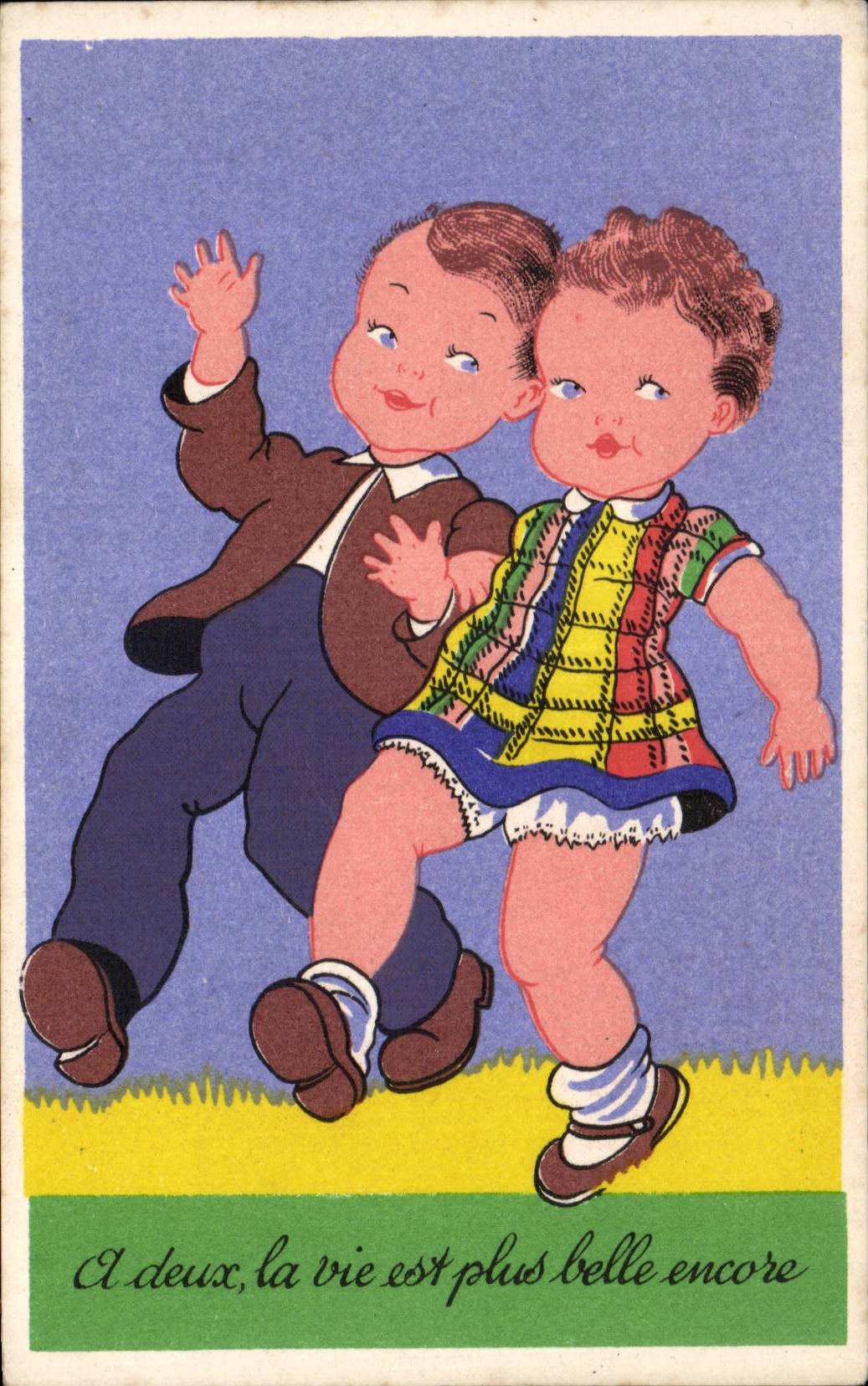 Enfants - Illustration - children dancing - CPA 