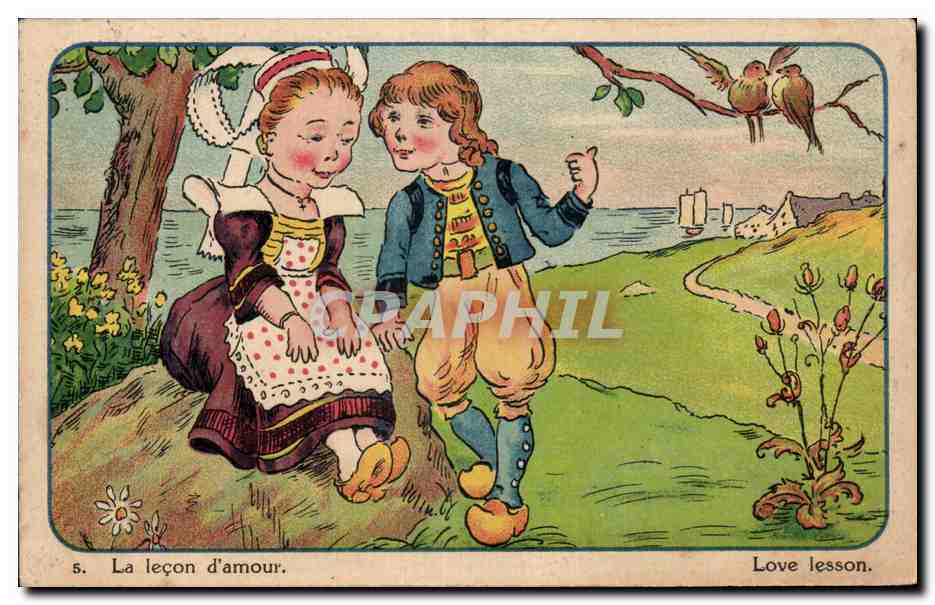 Enfants - Illustration - La Lecon d'Amour - CPA 