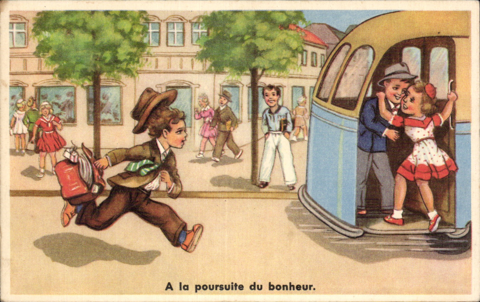 Enfants - Illustration - A la Poursuite du Bonheur - CPA 