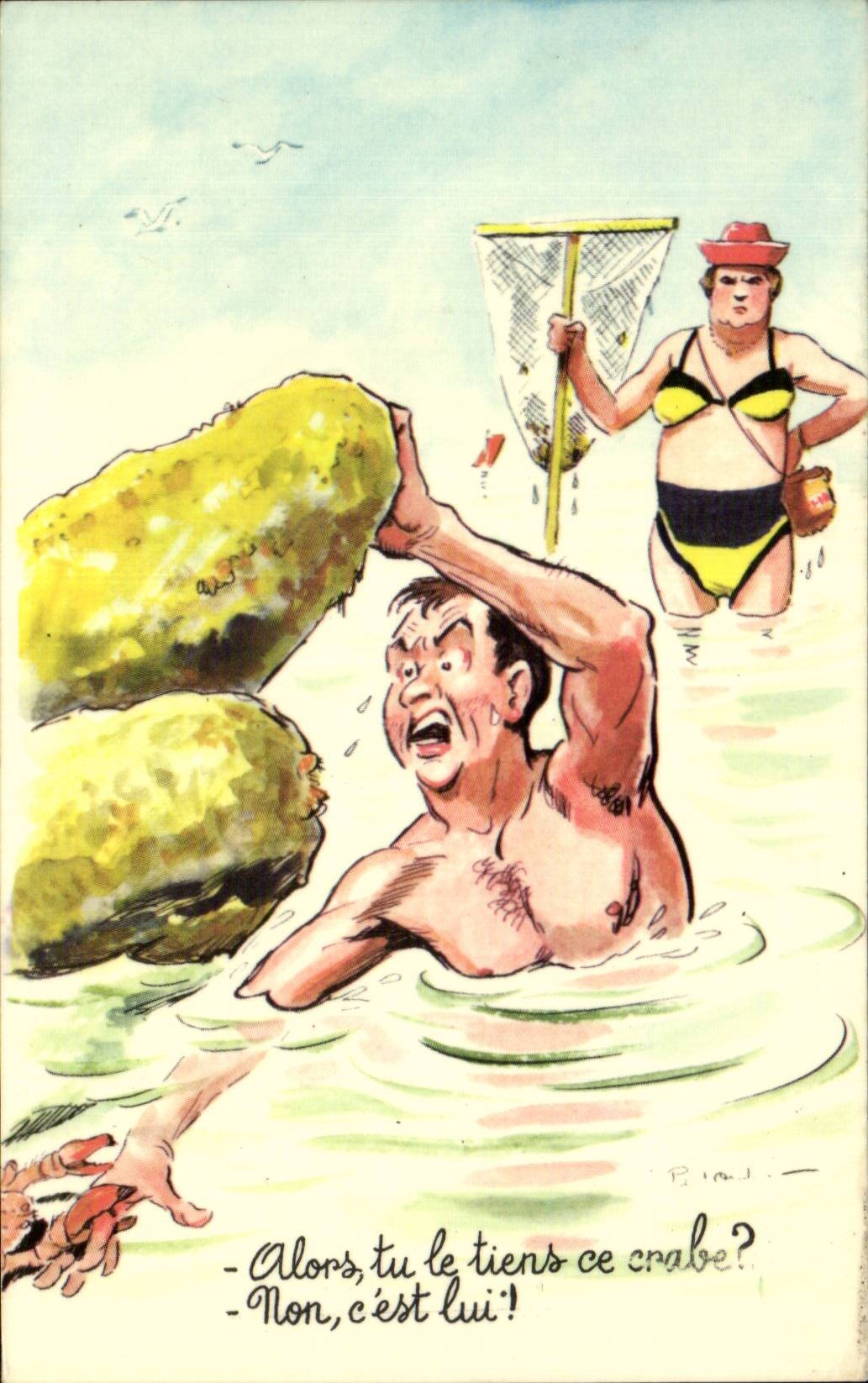 Humour - Illustration - Tu le tiens ce crabe - crabe - la peche - fishing - CPA 