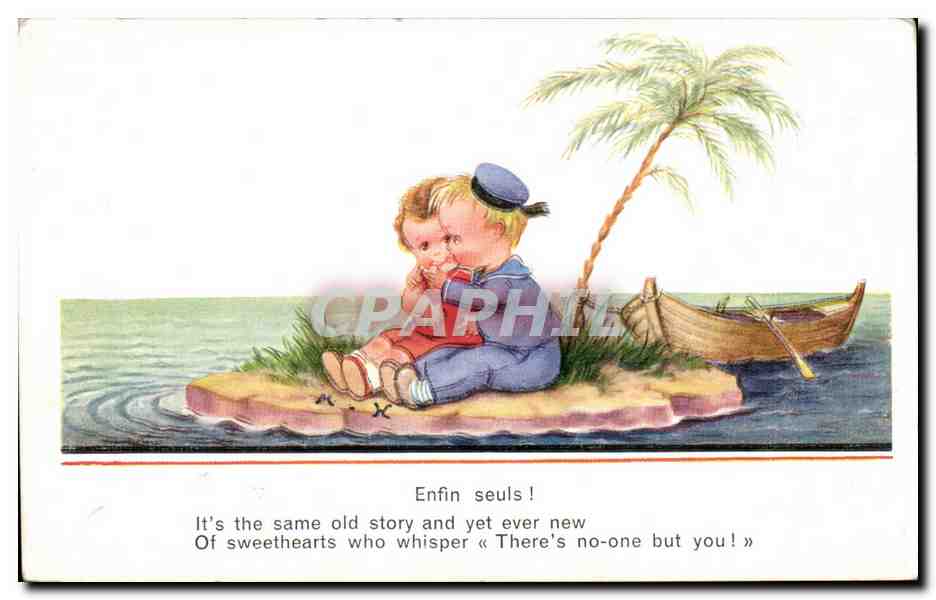 Enfants - Illustration - Enfin Seuls - ile - island - CPA 
