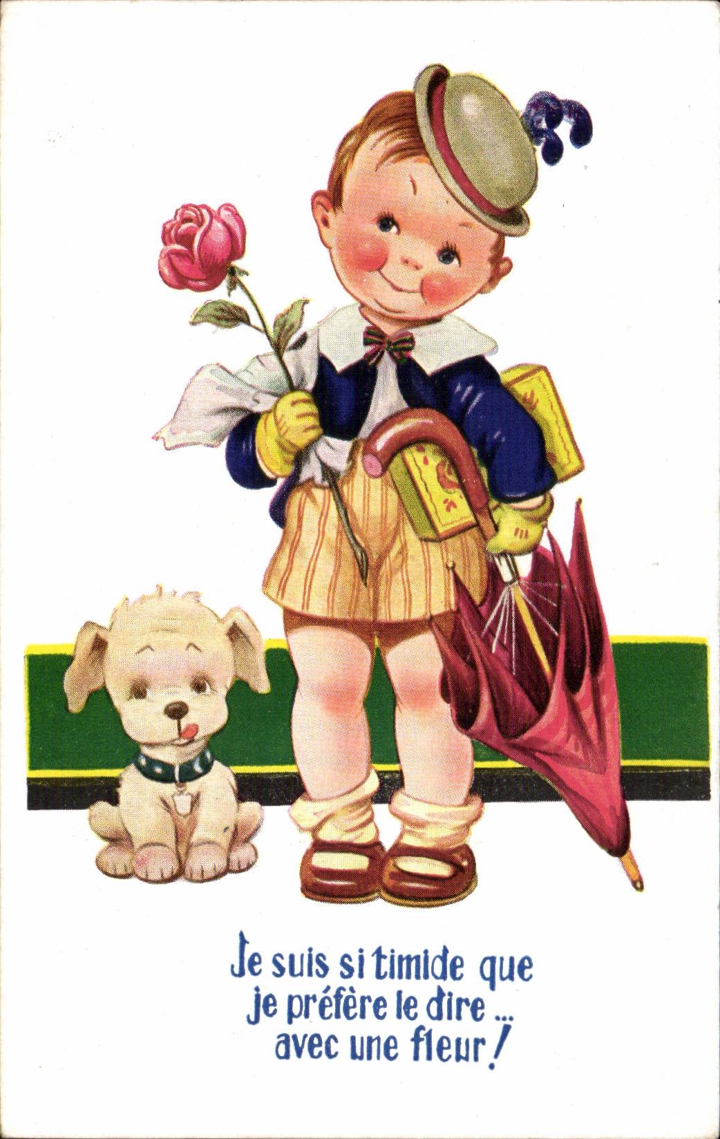Enfants - Illustration - little boy - chien - dog - CPA 