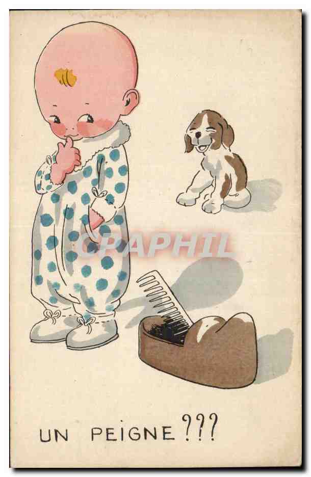 Enfant - Bebe - Illustration - Un peigne chien - dog - CPA 